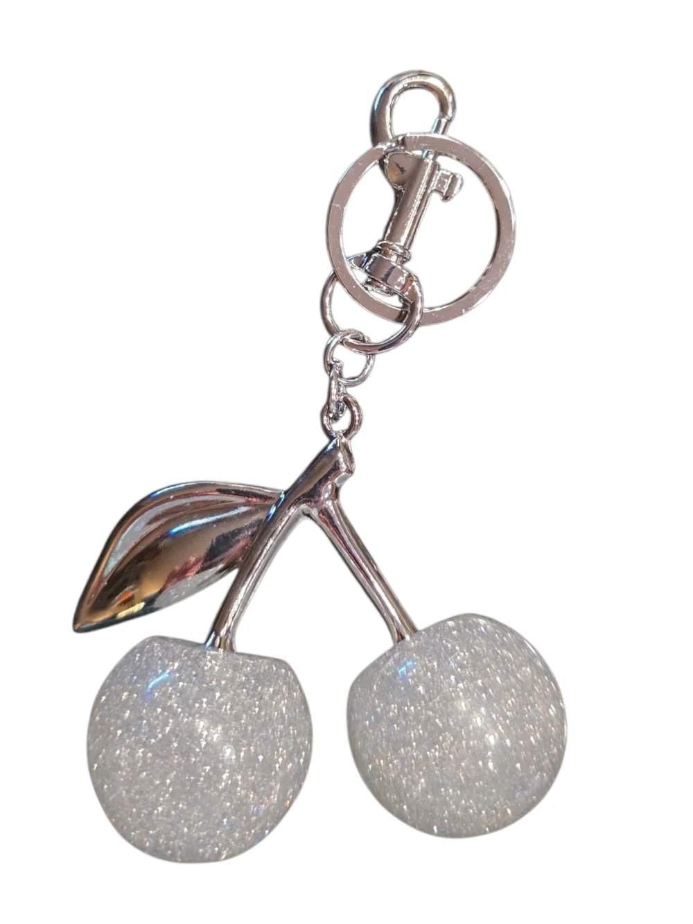Fashion Jewelry Silver Cherry Key & Card Holder with White Glitter Cherries